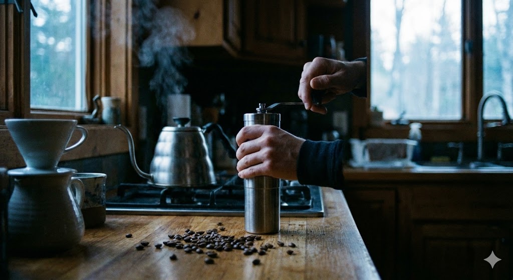 朝、豆を挽く音だけが世界に在る。