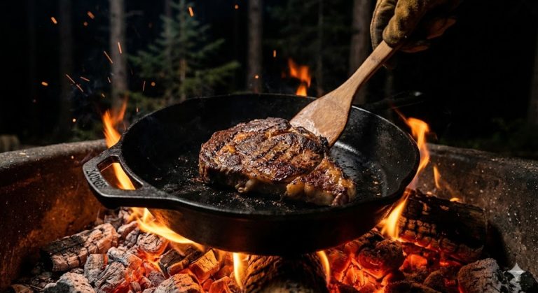 鉄に喰わせる。Lodge スキレットと野営のステーキ。